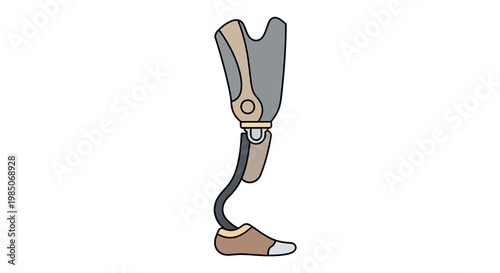 Detailed flat-style drawing of a modern prosthetic leg, showcasing biomechanical design and adaptability for human mobility on a clean white background.