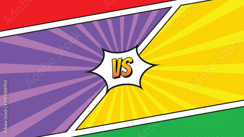 Comic VS background with pop art burst lines and dynamic lightning for fighting game scene