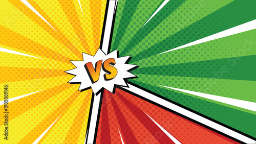 Comic VS background with pop art burst lines and dynamic lightning for fighting game scene
