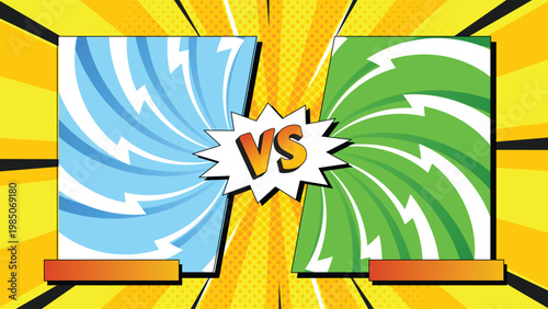 Comic VS background with pop art burst lines and dynamic lightning for fighting game scene