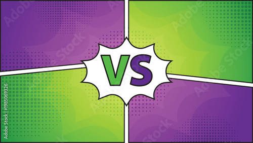 Comic style VS background with radial burst, bold colors and lightning for game battle screen