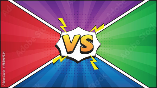 Comic style VS background with radial burst, bold colors and lightning for game battle screen