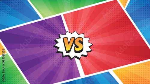 Pop art comic background with VS symbol, explosion rays and dynamic fight scene design