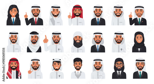 Diverse Middle Eastern Business People Icons - Men and Women in Traditional and Modern Attire