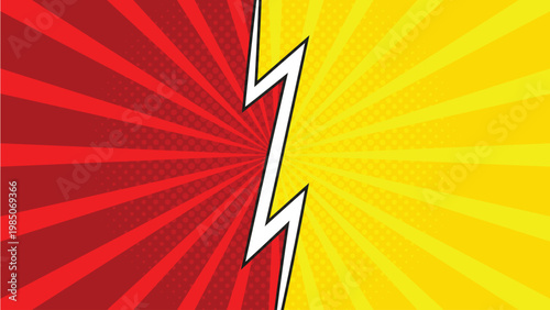 Pop art comic background with VS symbol, explosion rays and dynamic fight scene design