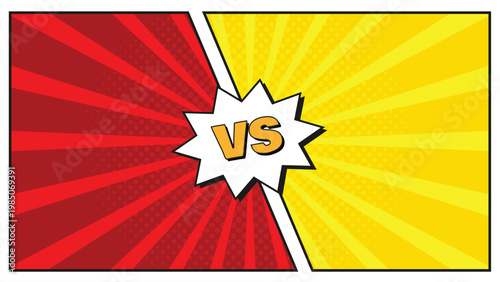 Pop art comic background with VS symbol, explosion rays and dynamic fight scene design