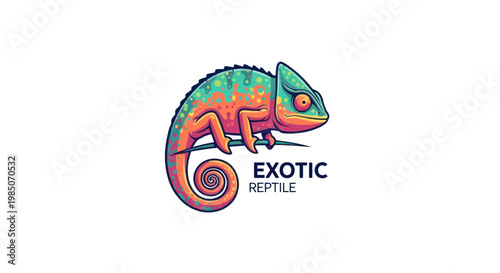 Colorful Chameleon Logo Design, Exotic Reptile Symbol