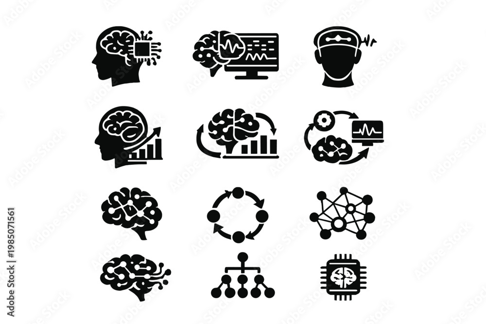 Obraz premium Icon neuroadaptive black science diagram interface icons neuro responsive vector symbol structure