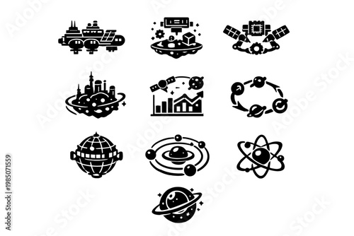 Vector chart image simple generation workflow space manufacturing icon diagram orbital production