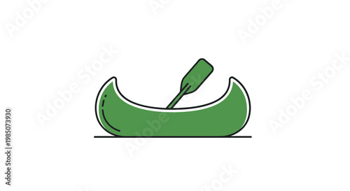 Green Canoe with Paddle Icon, Minimalist Vector Illustration