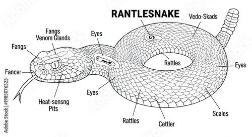 Rattlesnake Anatomy Diagram: Head, Fangs, Venom Glands, Rattles, Scales