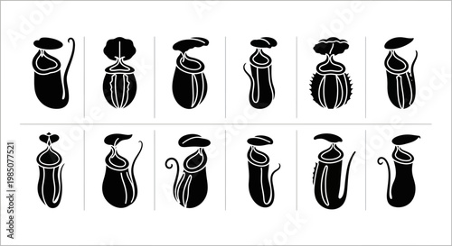 Black coffee teapot icons, vector teapot set, coffee pot illustrations, kitchen utensil graphics