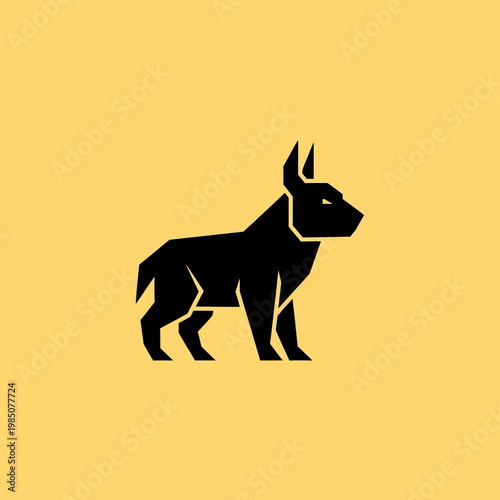 Geometric Black Dog Silhouette Standing Profile View.
