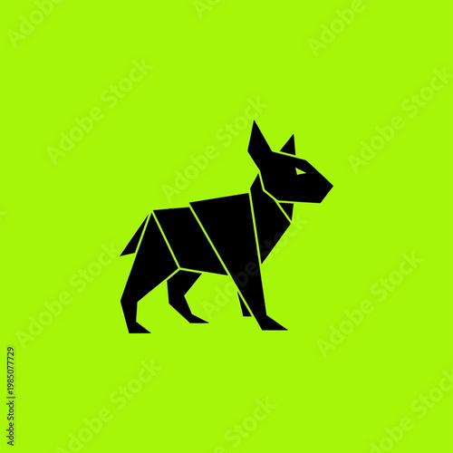 Geometric Black Dog Silhouette on Bright Green Background.