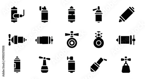 Black paint sprayer icons, spray paint symbols, graffiti tools, aerosol cans