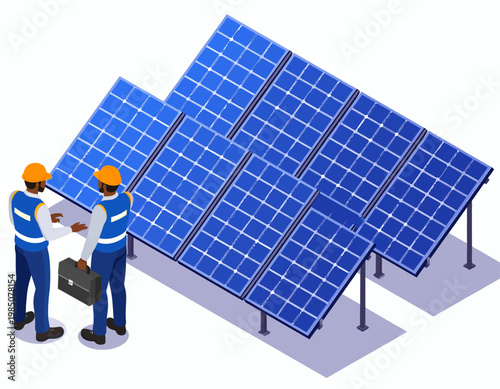 Engineers Inspecting Solar Panel Installation.