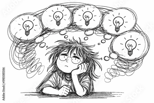 Messy thinking image lines vector generation same sketch person again simple idea