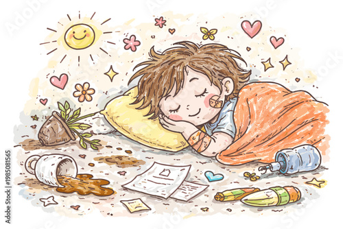 Person simple vector messy naive moment image style healing resting generation icon