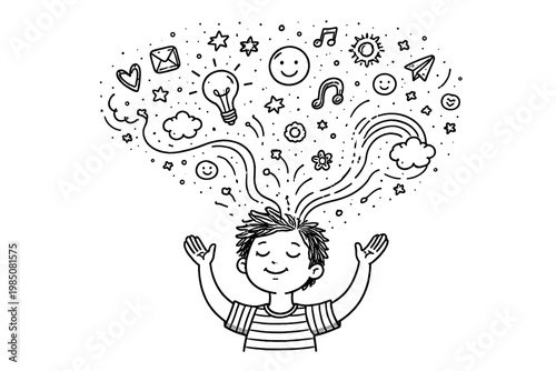 Unleashed doodle sketch icon thoughts go vector messy simple person rough letting