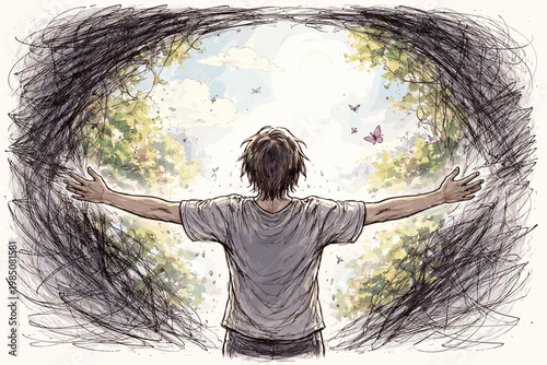 Generation imperfect up simple person image vector release messy to uneven icon