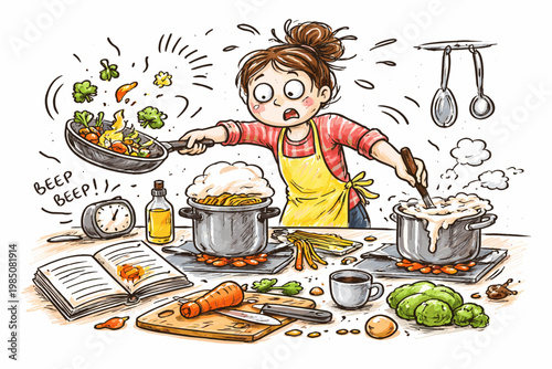 Icon concept cooking person image hurry generation quickly simple vector doodle busy