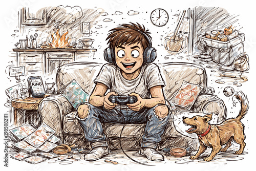 Messy image real while imperfect vector generation simple lines ignoring uneven person