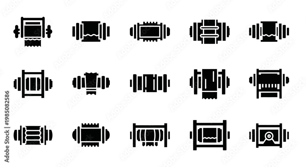 Fototapeta premium Black, vector database icons, data storage symbols, information graphics, 16 database elements