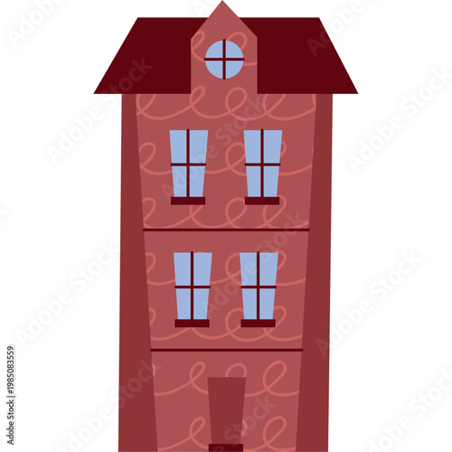 Tall Brown Brick Residential Apartment Building Illustration