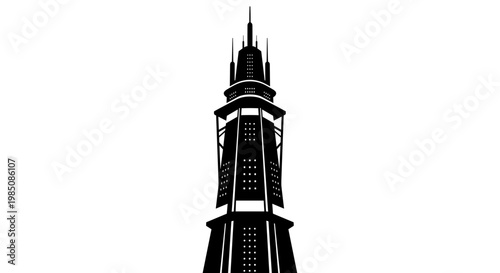 Black silhouette of a skyscraper tower.