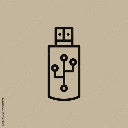 Minimalist USB Flash Drive Icon with Circuit Branding