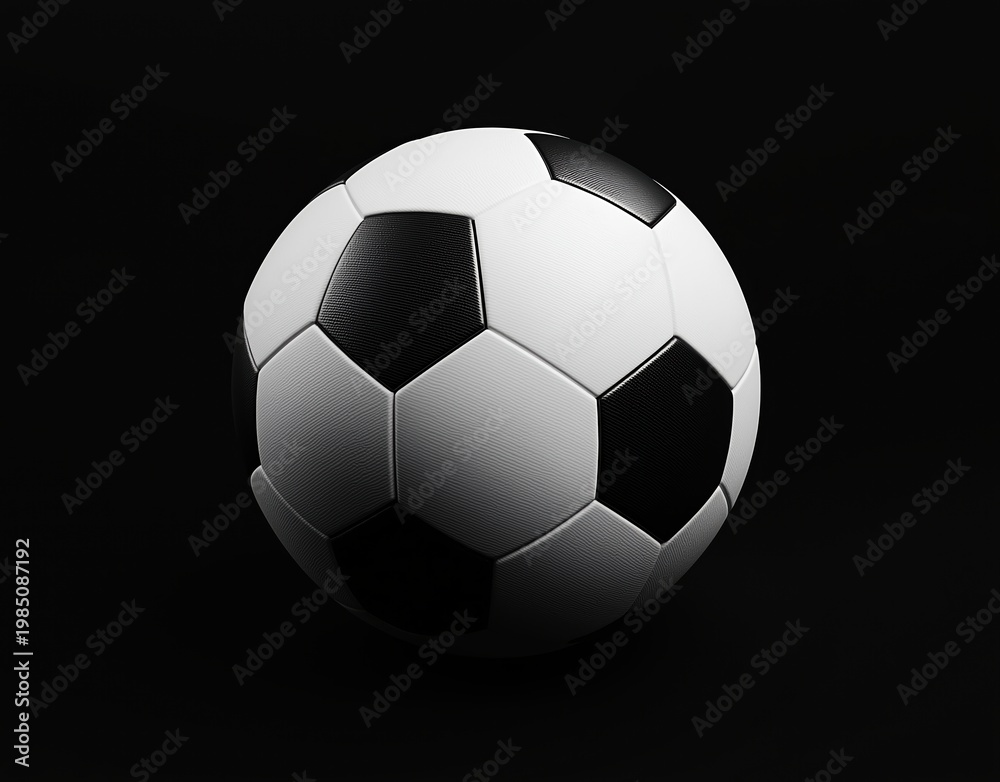 Naklejka premium Classic black and white soccer ball on a dark background, representing sport, competition, and global games