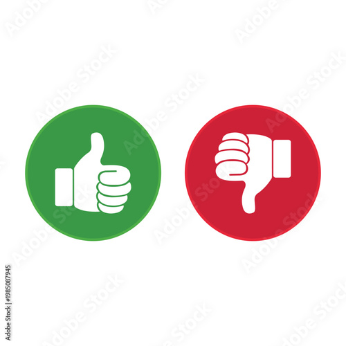 Like and Dislike Buttons Vector - Green Thumbs Up and Red Thumbs Down Rating Concept