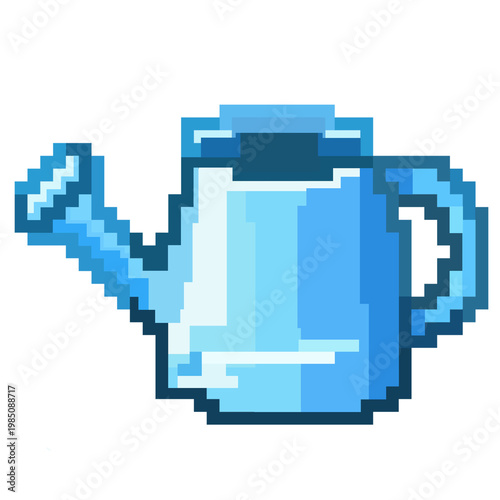 Pixel Art Blue Watering Can Icon for Garden Game Asset