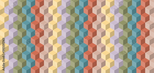 Isometric cube pattern vector illustration flat design seamless geometric background abstract 3D blocks pastel colors texture for presentation web design wallpaper artistic architectural concept