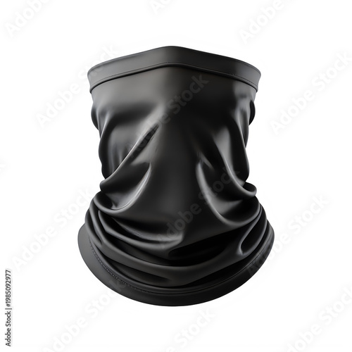 Black neck gaiter with fabric folds isolated on a transparent background face mask