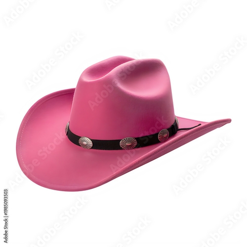 Pink cowboy hat with silver embellishments isolated on a transparent background western hat
