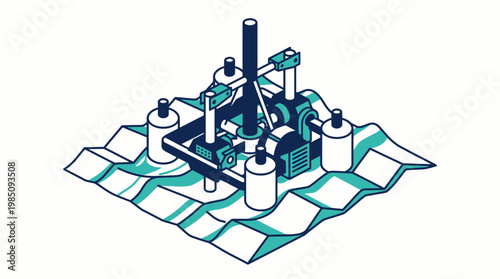 Tidal energy converter generating renewable power from ocean currents, vector illustration.