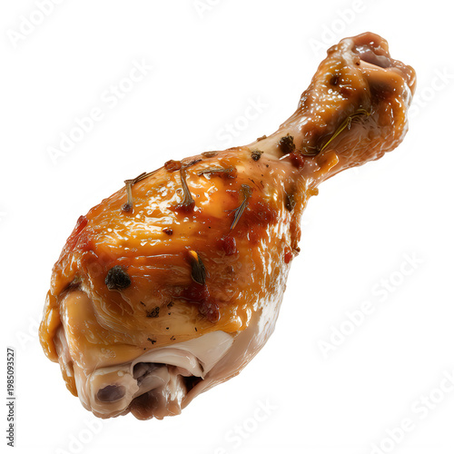 Roasted chicken leg with herbs and glaze isolated on a transparent background poultry