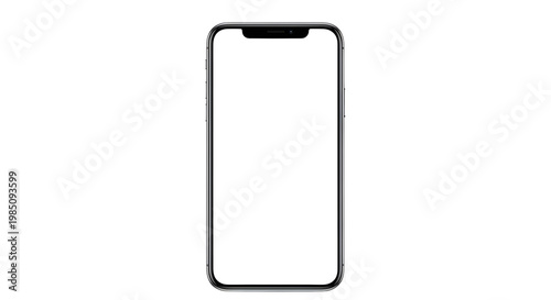 Slim smartphone with blank screen isolated on white.