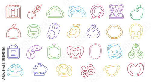 Collection of Outline Icons Representing Food and Cultural Symbols.