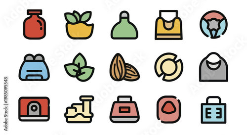 Collection of various icons representing food and health items.
