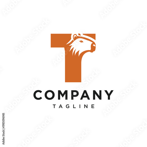 Letter T Capybara Logo Icon Vector