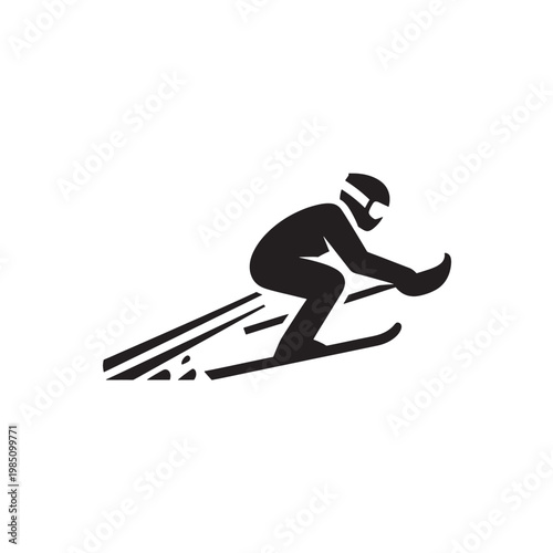 Skier in Motion on Snowy Slope Silhouette for Winter Sports and Extreme Adventure