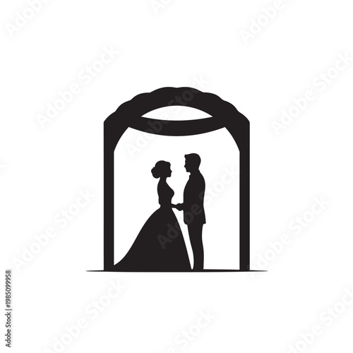 Romantic Couple Silhouette Under Archway For Wedding and Love Concepts