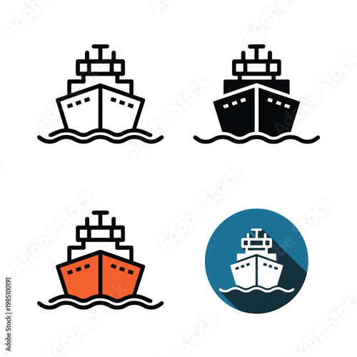 Stylized depictions of ocean liners in various color schemes and styles