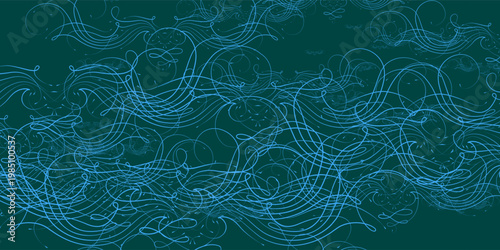abstract doodle pattern with overlapping curved lines. Vibrant blue on dark theme, great for trendy backgrounds and design elements.