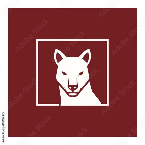 Minimalist White Dog Head Portrait Inside Square Frame.