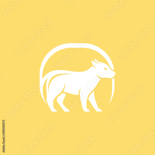 Minimalist White Dog Silhouette Inside Circle Emblem.