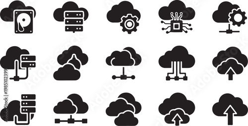 Cloud computing and storage icons on white background