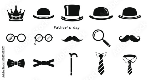 Father's day celebration stylish hats glasses mustaches and accessories for dad